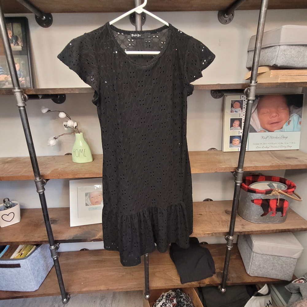 Elegant Black Eyelet Midi Dress